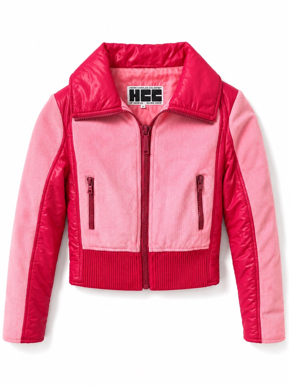 Vintage HCC Henri-Charles Colsenet Swiss Made Ski Jacket Pink Colorblock Cropped